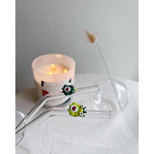 Handmade Frog Figurine Glass Straw