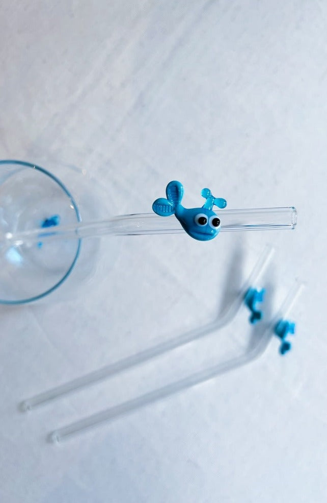 Handmade Whale Figurine Glass Straw