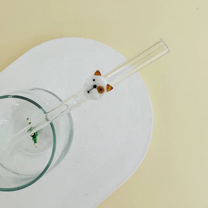 Handmade Dog Figurine Glass Straw
