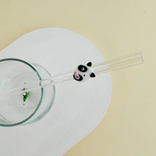 Handmade Cow Figurine Glass Straw