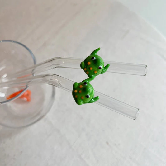 Handmade Frog Figurine III Glass Straw