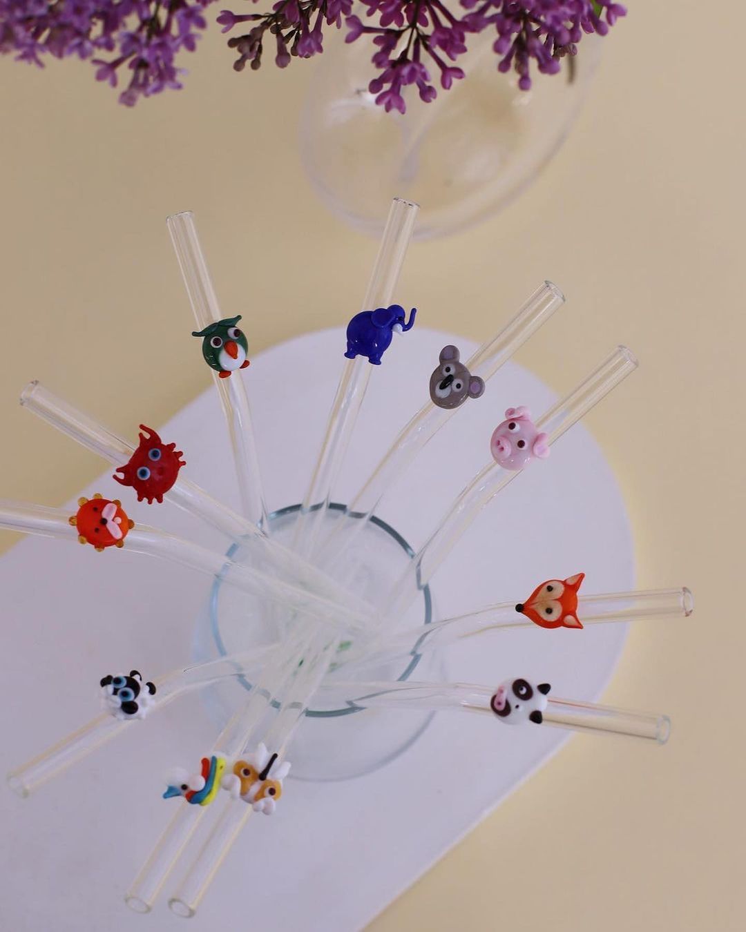 Handmade Animal Figurine Glass Straws