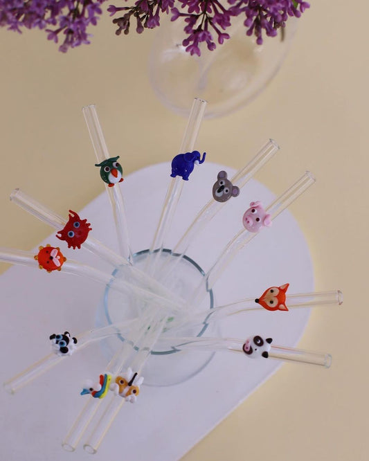 Handmade Animal Figurine Glass Straws