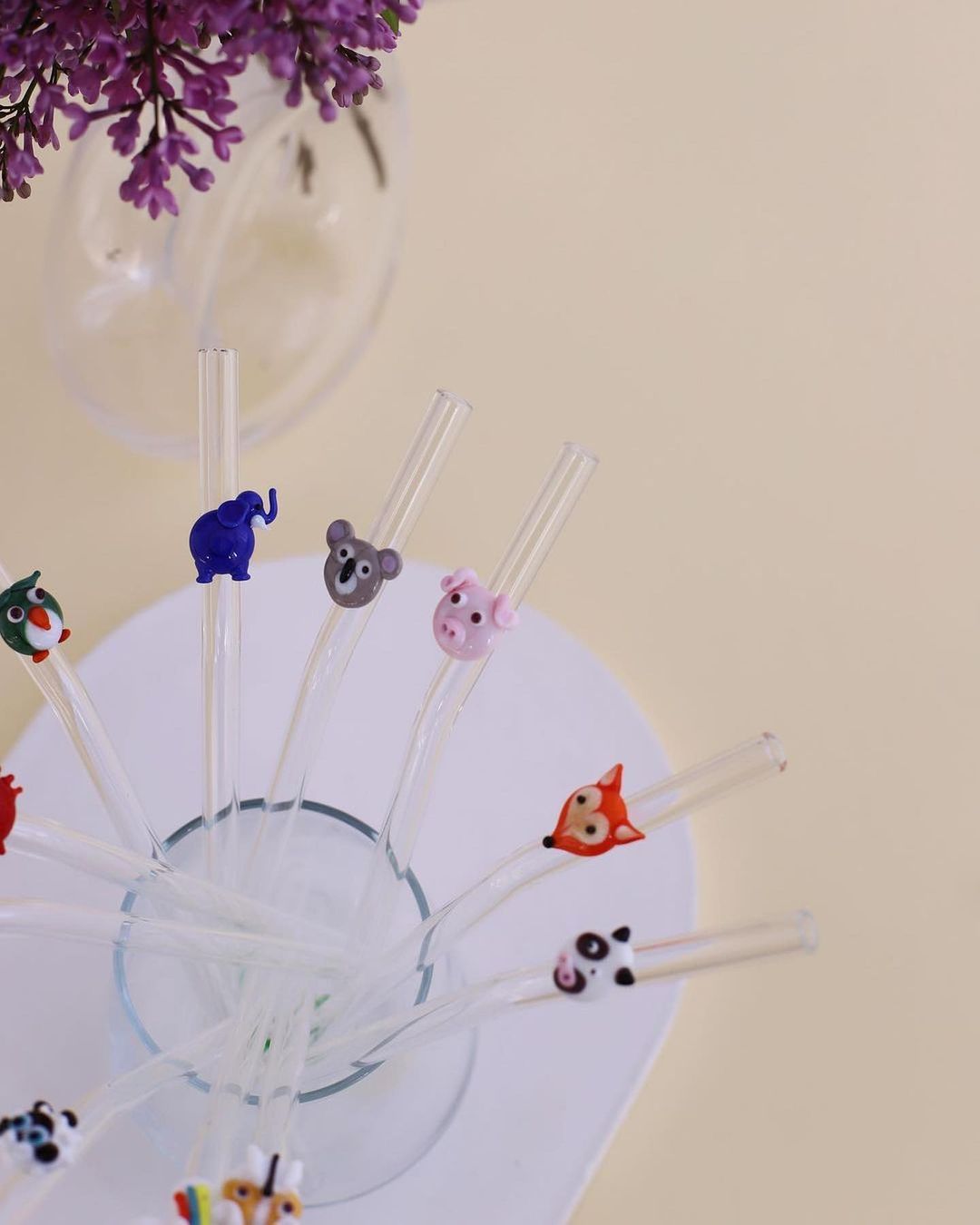Handmade Animal Figurine Glass Straws