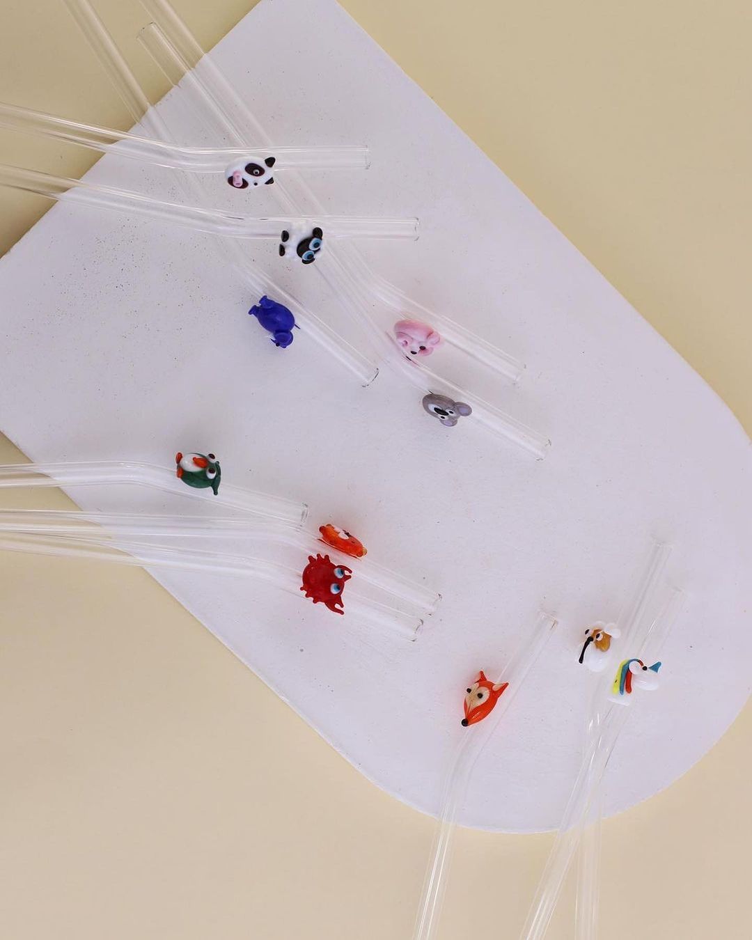 Handmade Animal Figurine Glass Straws