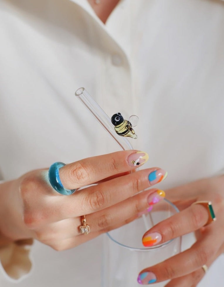 Handmade Bee Figurine Glass Straw