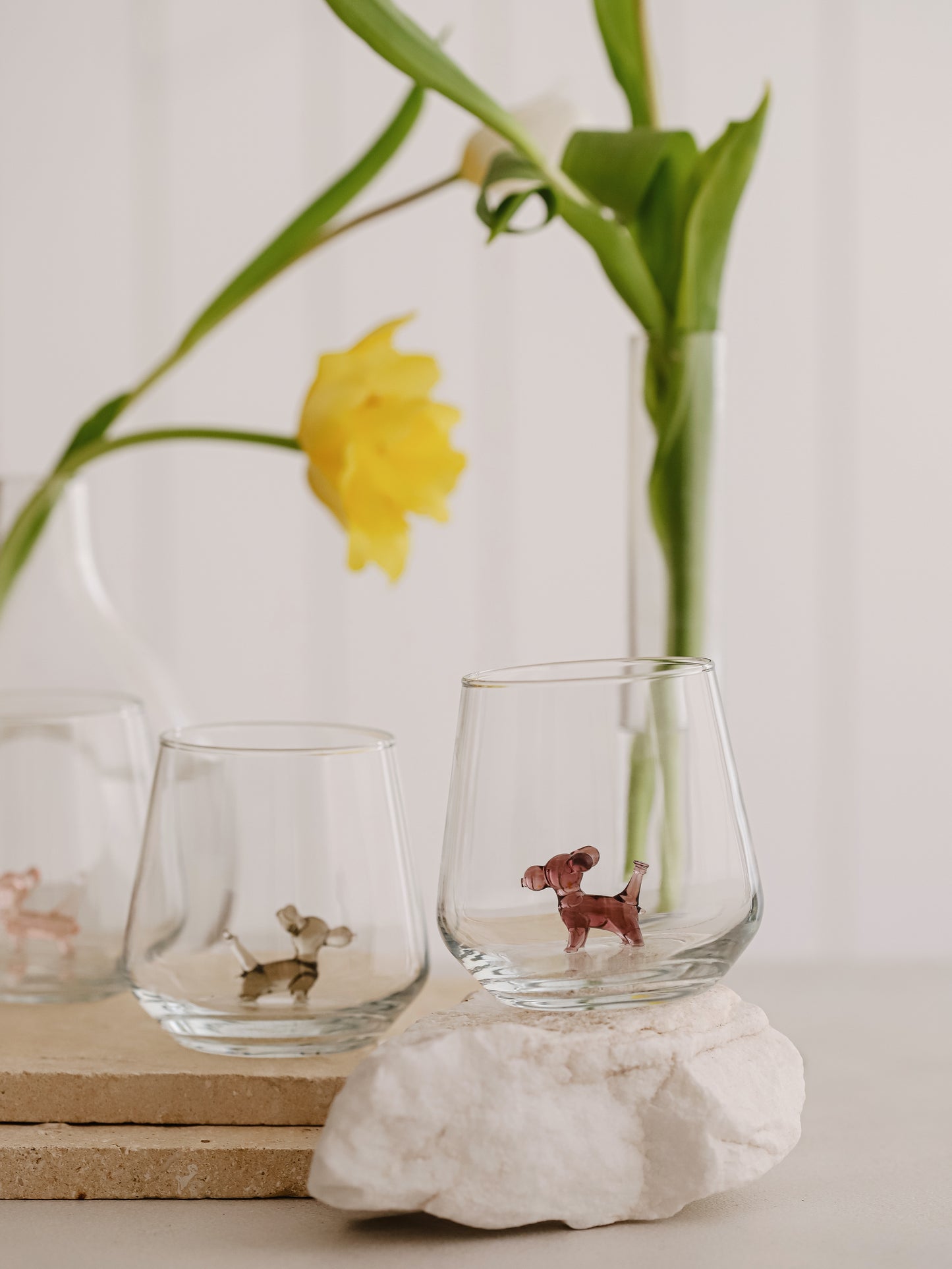 Drinking Glass set of 6 with Balloon Dog Figures