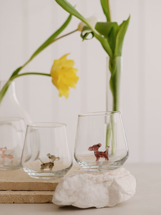 Drinking Glass set of 6 with Balloon Dog Figures