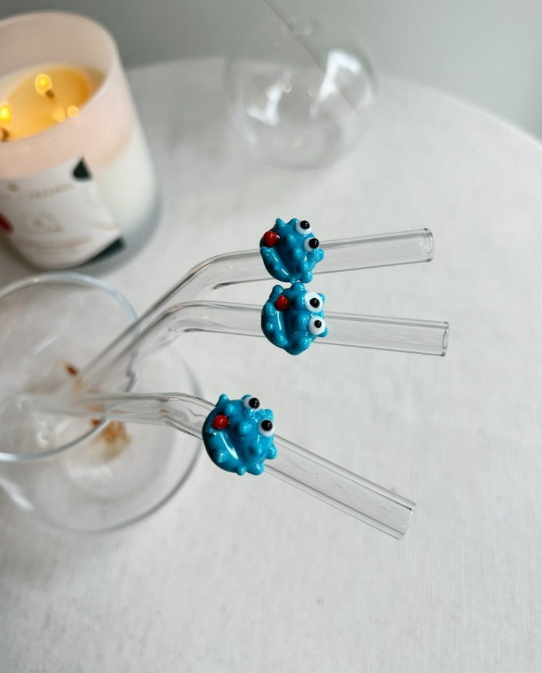 Handmade Cookie Monster Figurine Glass Straw