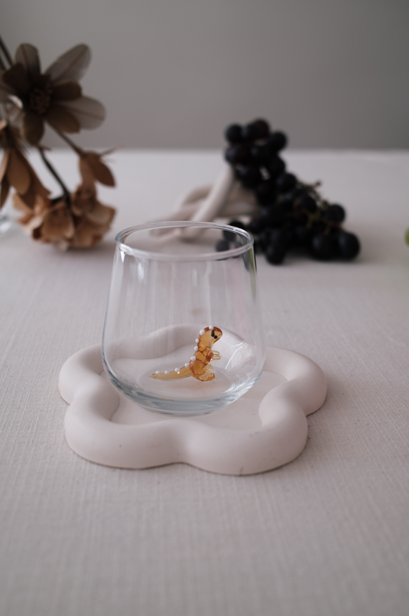 Tiny Animal Drinking Glass, Amber Dinosaur