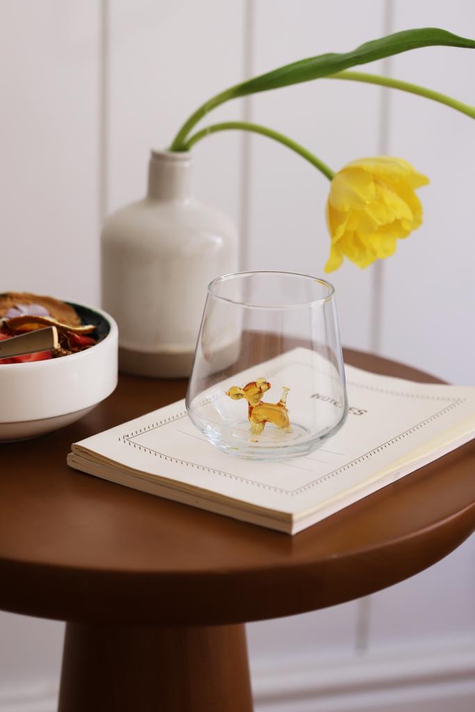 Tiny Animal Drinking Glass, Amber Balloon Dog