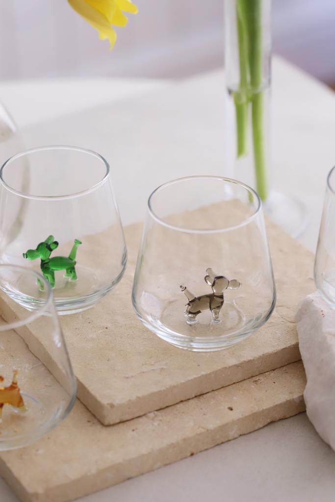 Drinking Glass set of 6 with Balloon Dog Figures