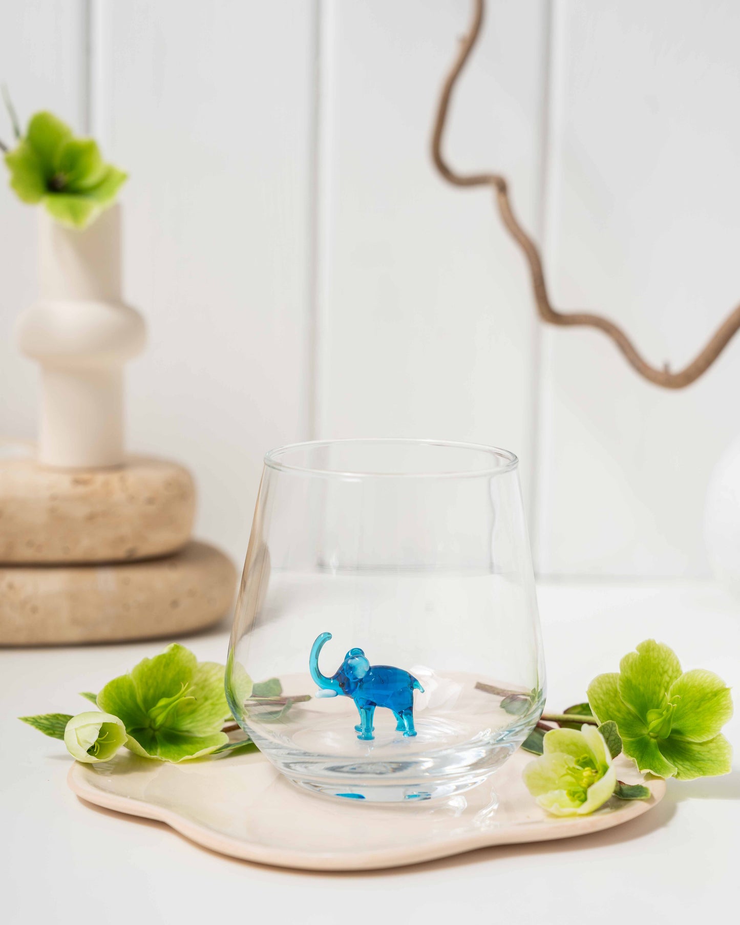 Tiny Animal Drinking Glass, Blue Elephant