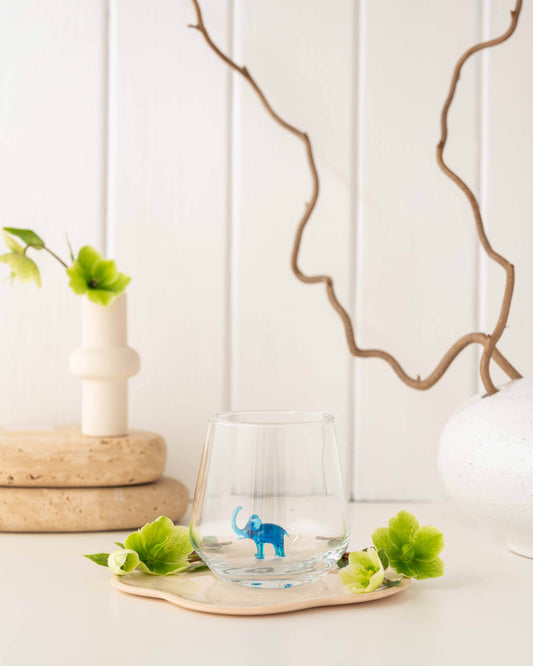 Tiny Animal Drinking Glass, Blue Elephant