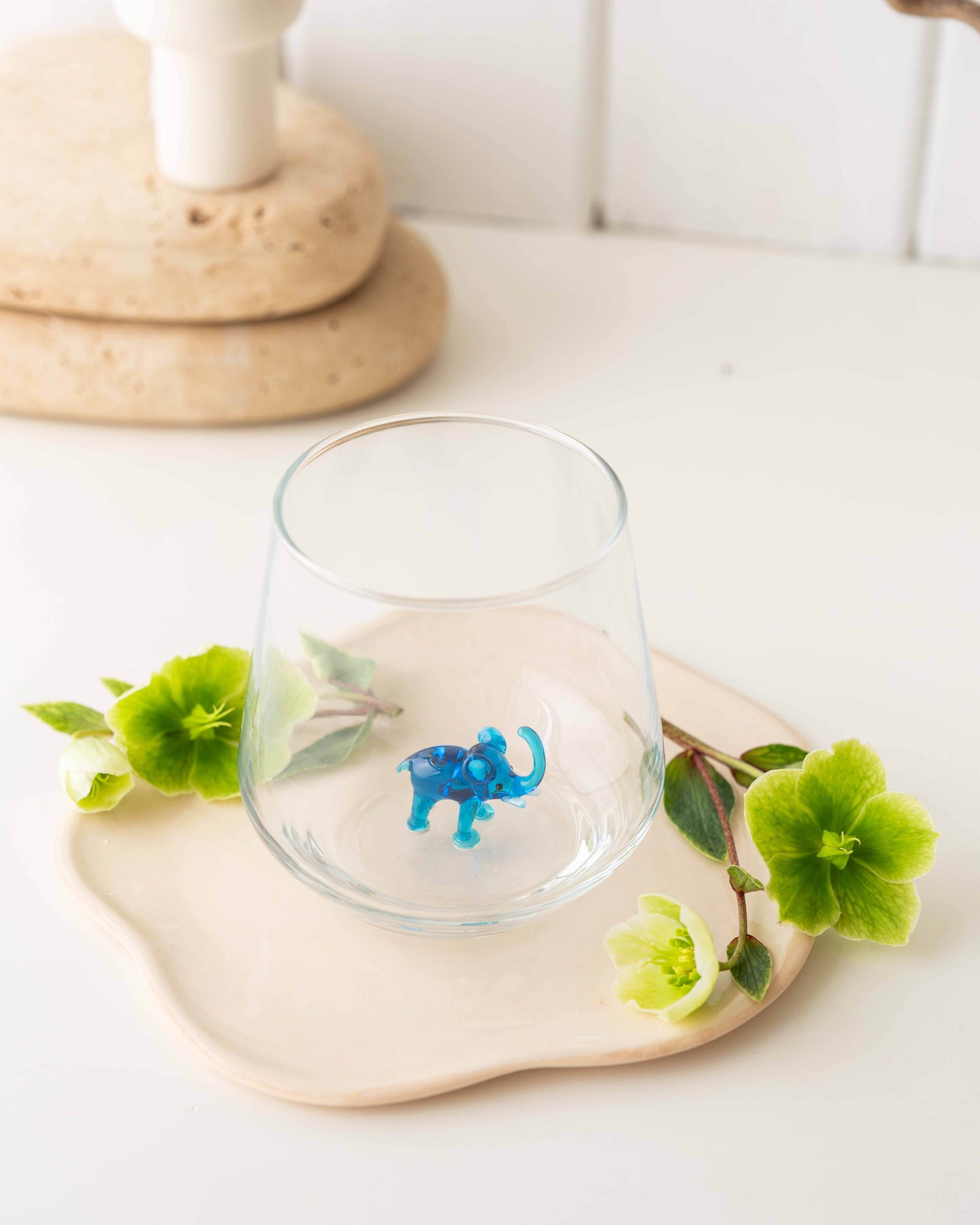 Tiny Animal Drinking Glass, Blue Elephant