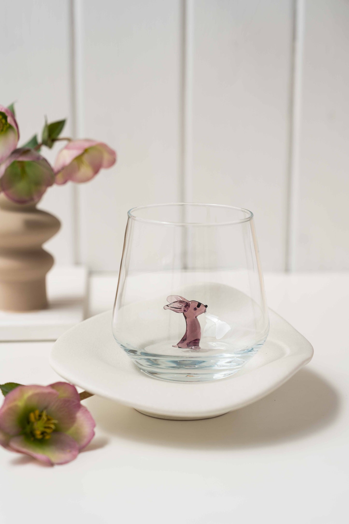Tiny Animal Drinking Glass, Purple Bunny