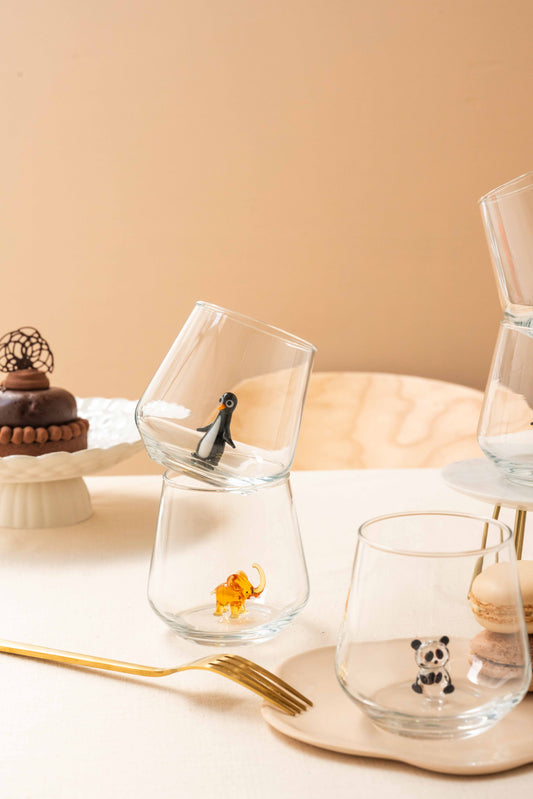 Our Planet Drinking Glass Set of 6 – handmade penguin figurine glass