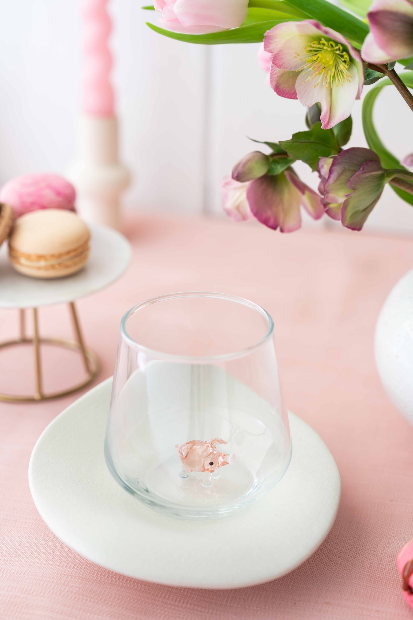 Tiny Animal Drinking Glass, Pink Pig