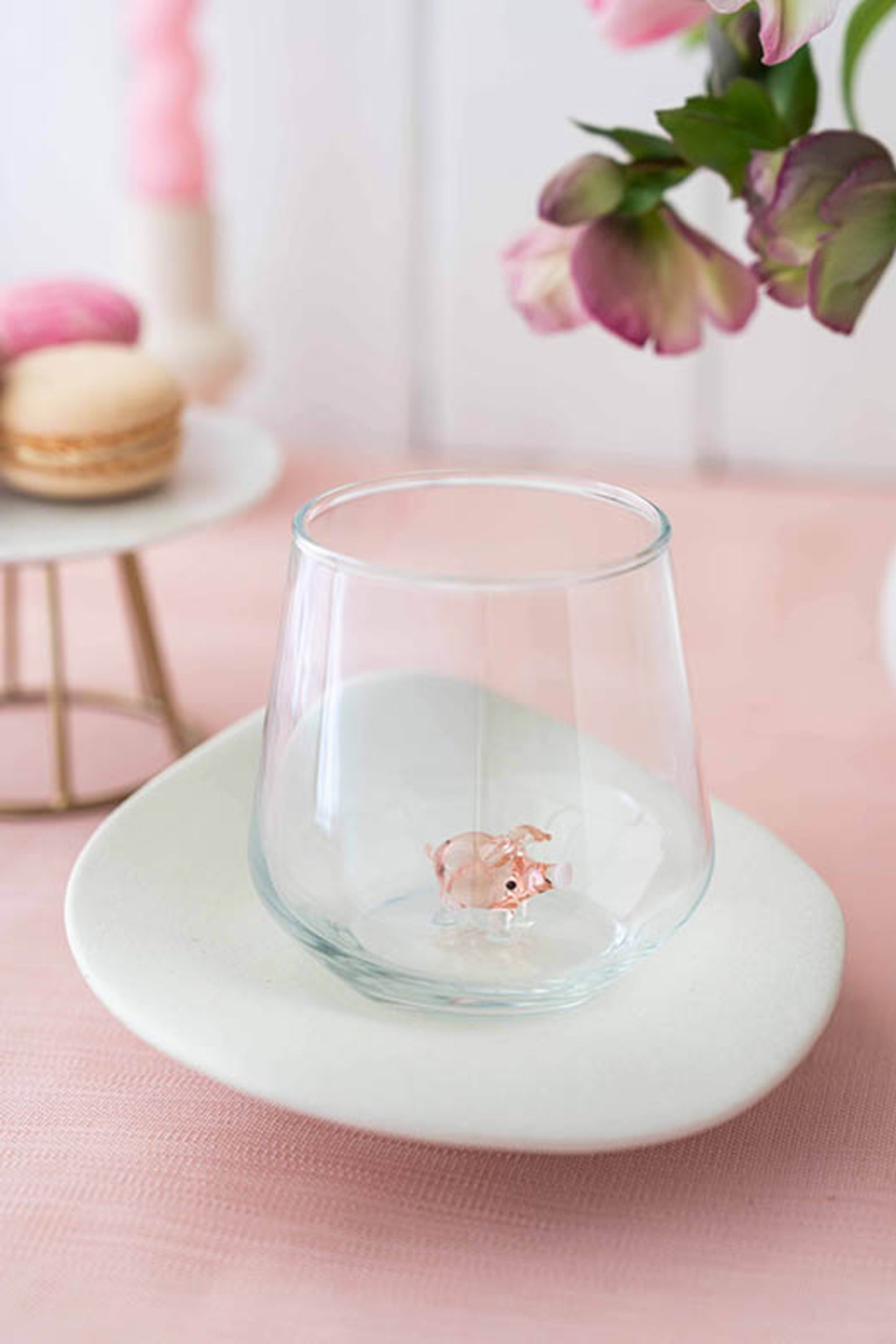 Tiny Animal Drinking Glass, Pink Pig