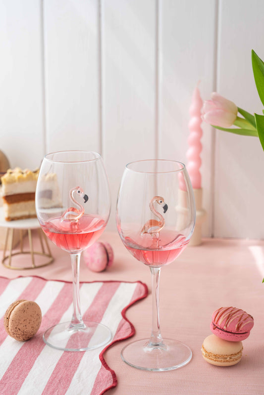 Set of 2 Flamingo Stem Wine Glasses