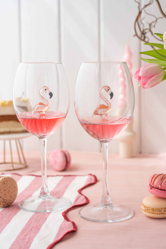 Set of 2 Flamingo Stem Wine Glasses