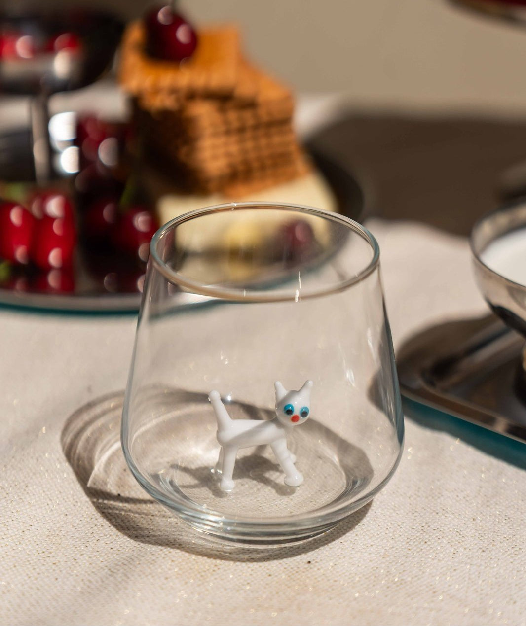 Tiny Animal Drinking Glass, White Cat