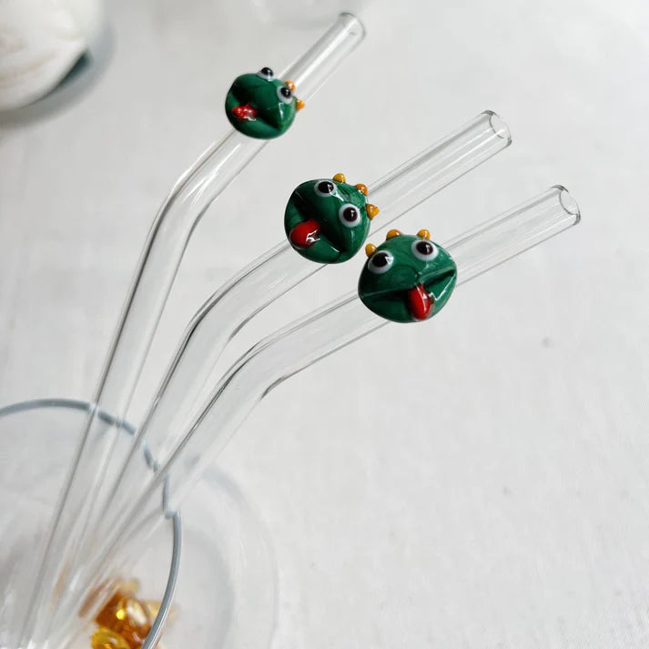 Handmade Frog Figurine II Glass Straw