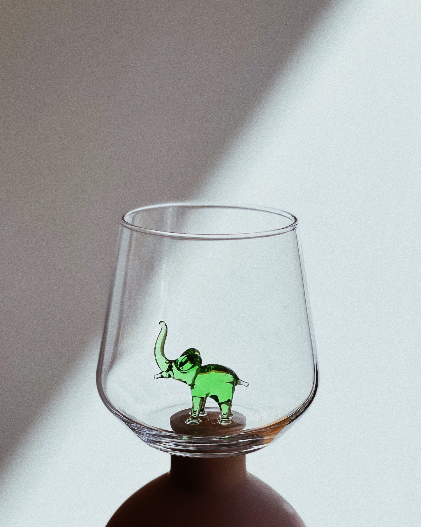 handmade elephant glass, close angle