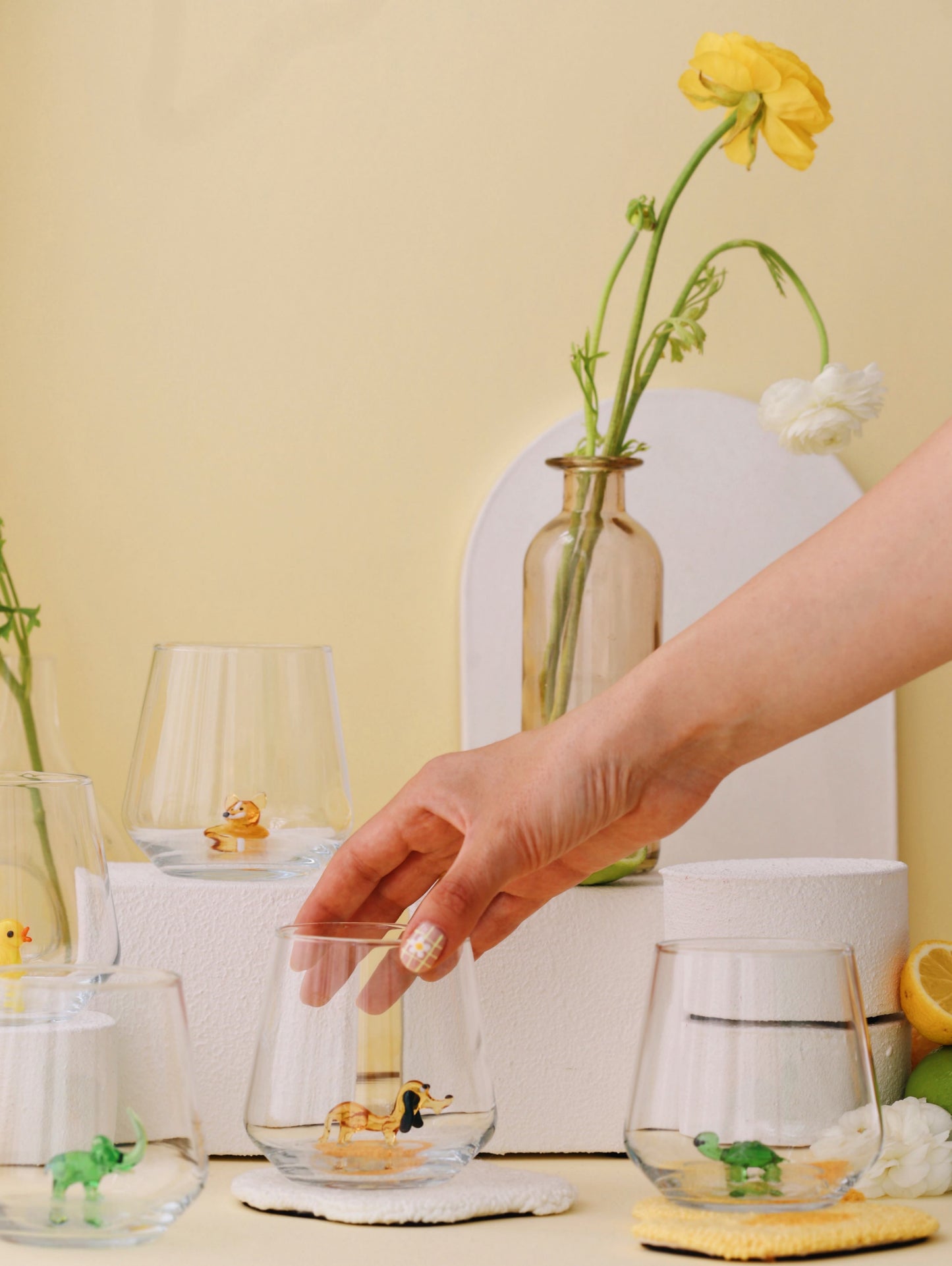 Yellow And Green Theme Drinking Glass Set of 6