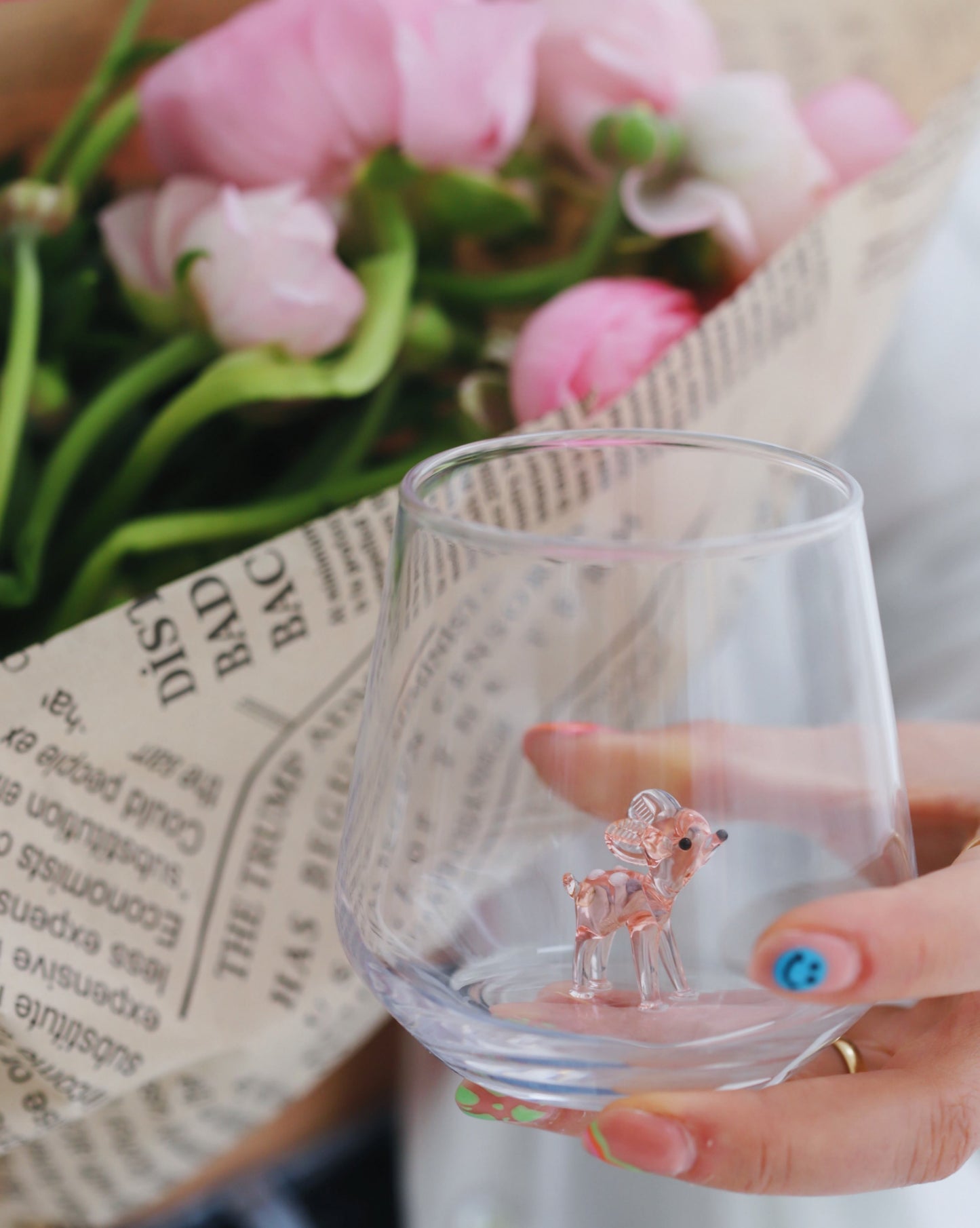 Tiny Animal Drinking Glass, Pink Bambi