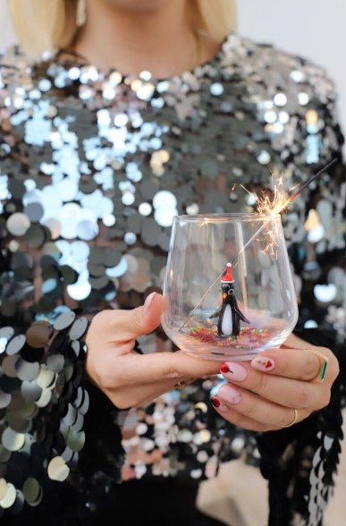 Tiny Figure Drinking Glass, Penguin with Hat