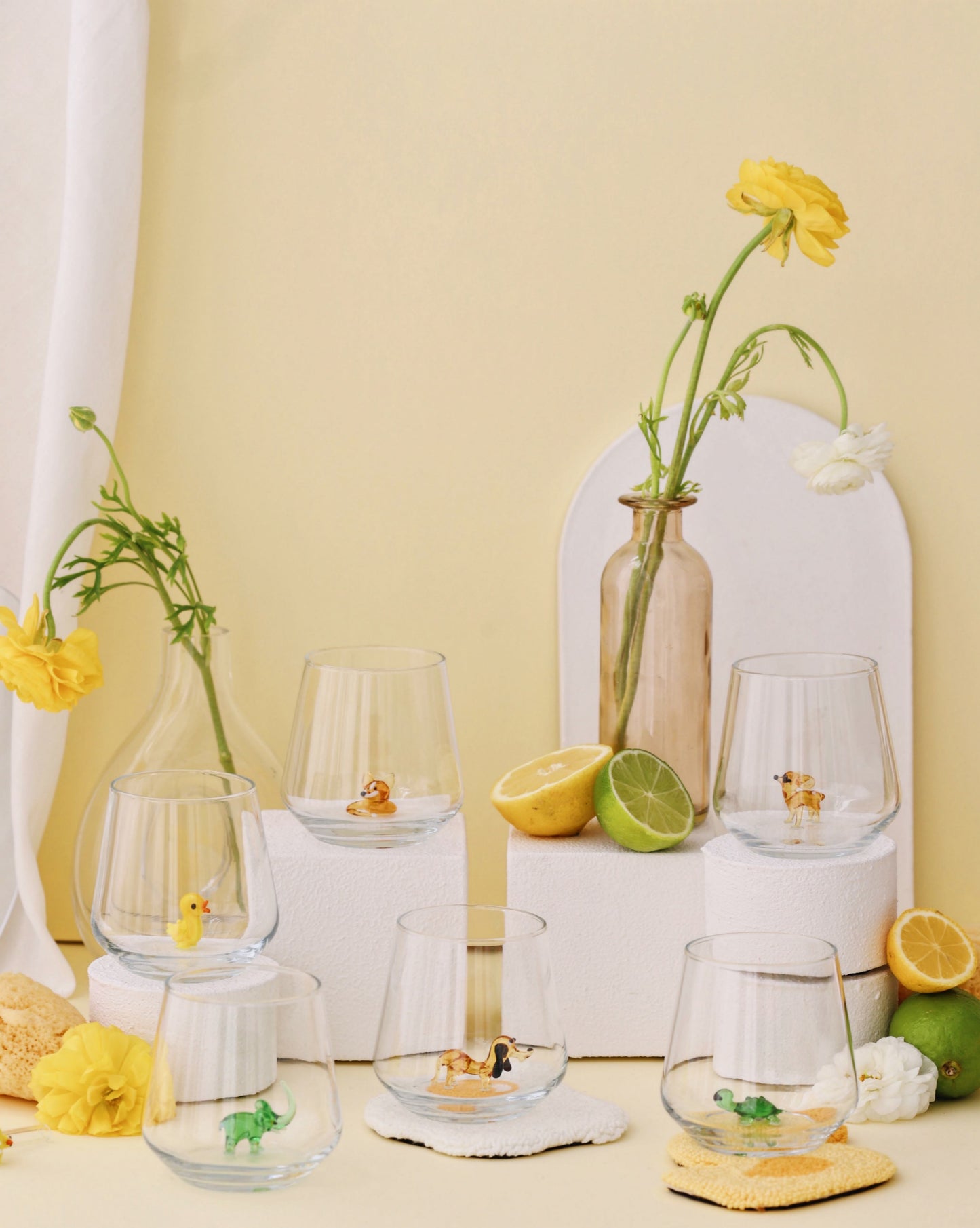 Yellow And Green Theme Drinking Glass Set of 6