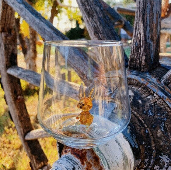 Tiny Animal Drinking Glass, Brown Rabbit/Bunny