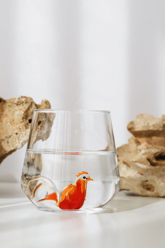 Tiny Animal Drinking Glass, Chanticleer/rooster
