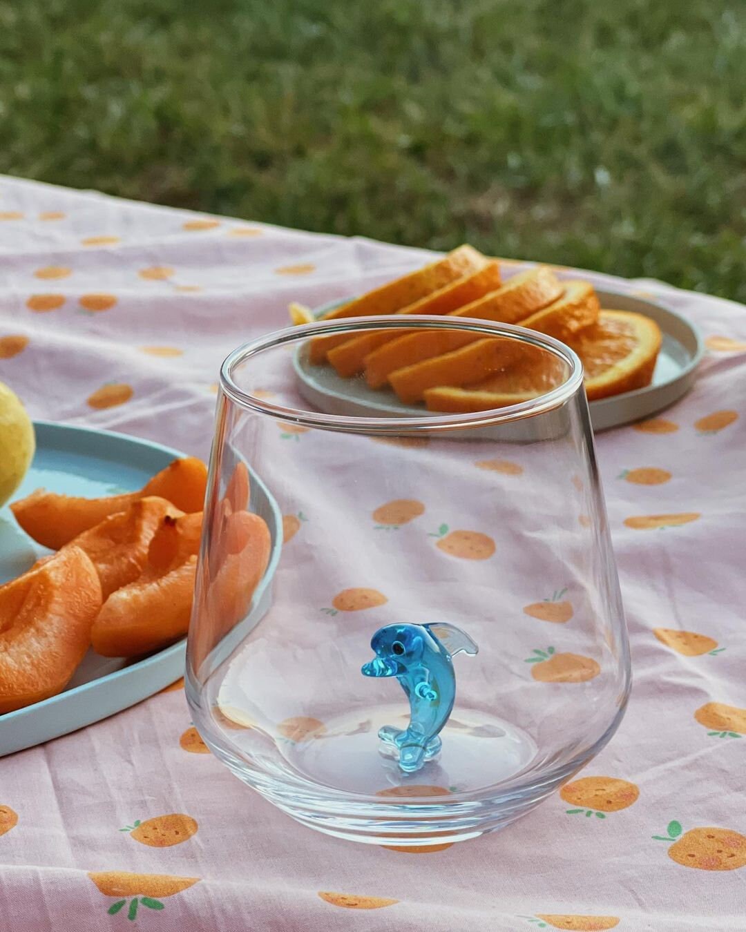 handmade dolphin glass, close side
