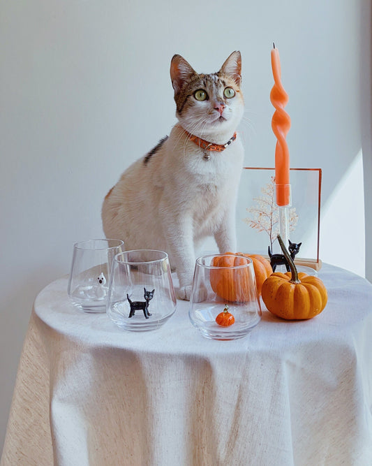 Halloween Theme Water Drinking Glass Set of 3 (Ghost, Pumpkin, Cat)