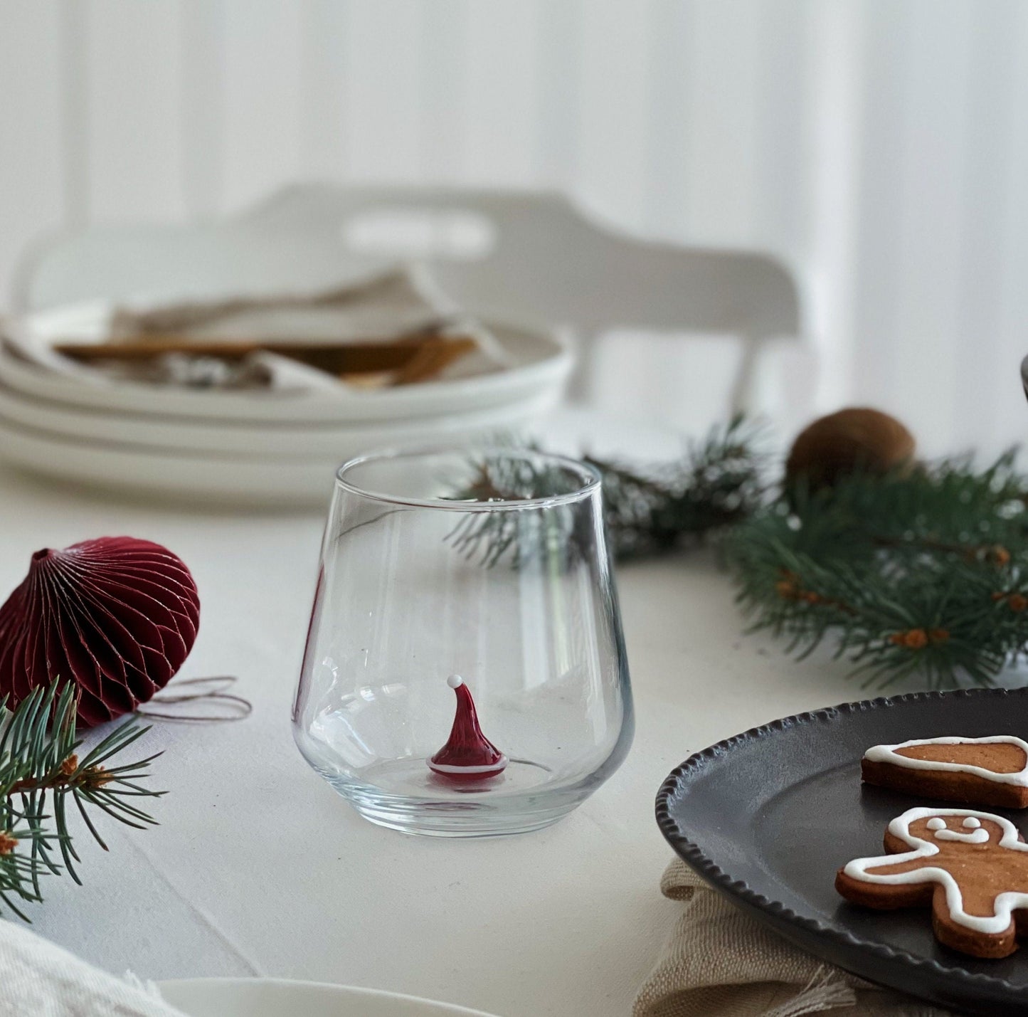 New Year Drinking Glass set of 6 with Small Handmade Glass Figures