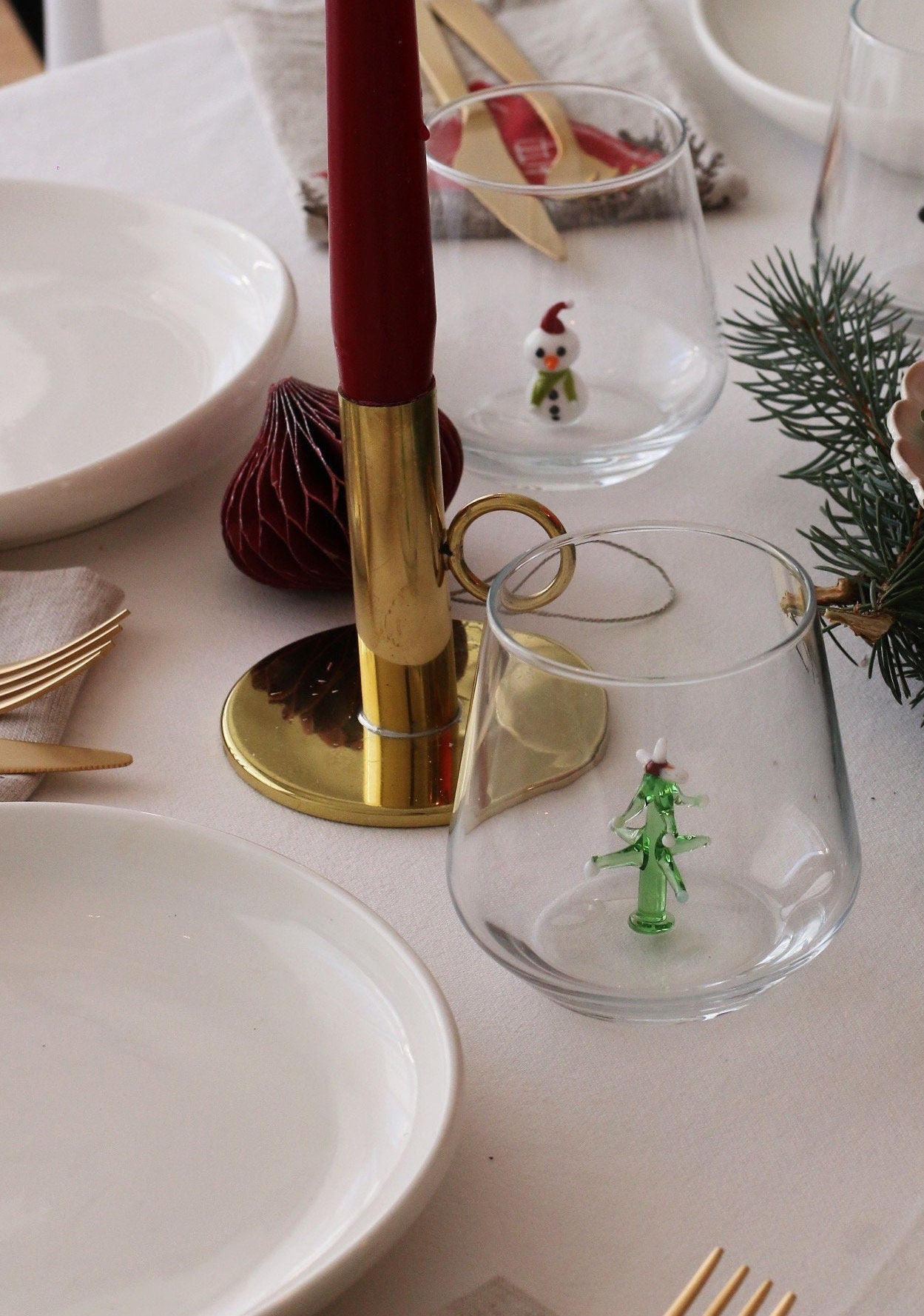 New Year Drinking Glass set of 6 with Small Handmade Glass Figures