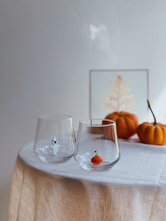 Halloween Theme Water Drinking Glass Set of 2 (Ghost, Pumpkin)