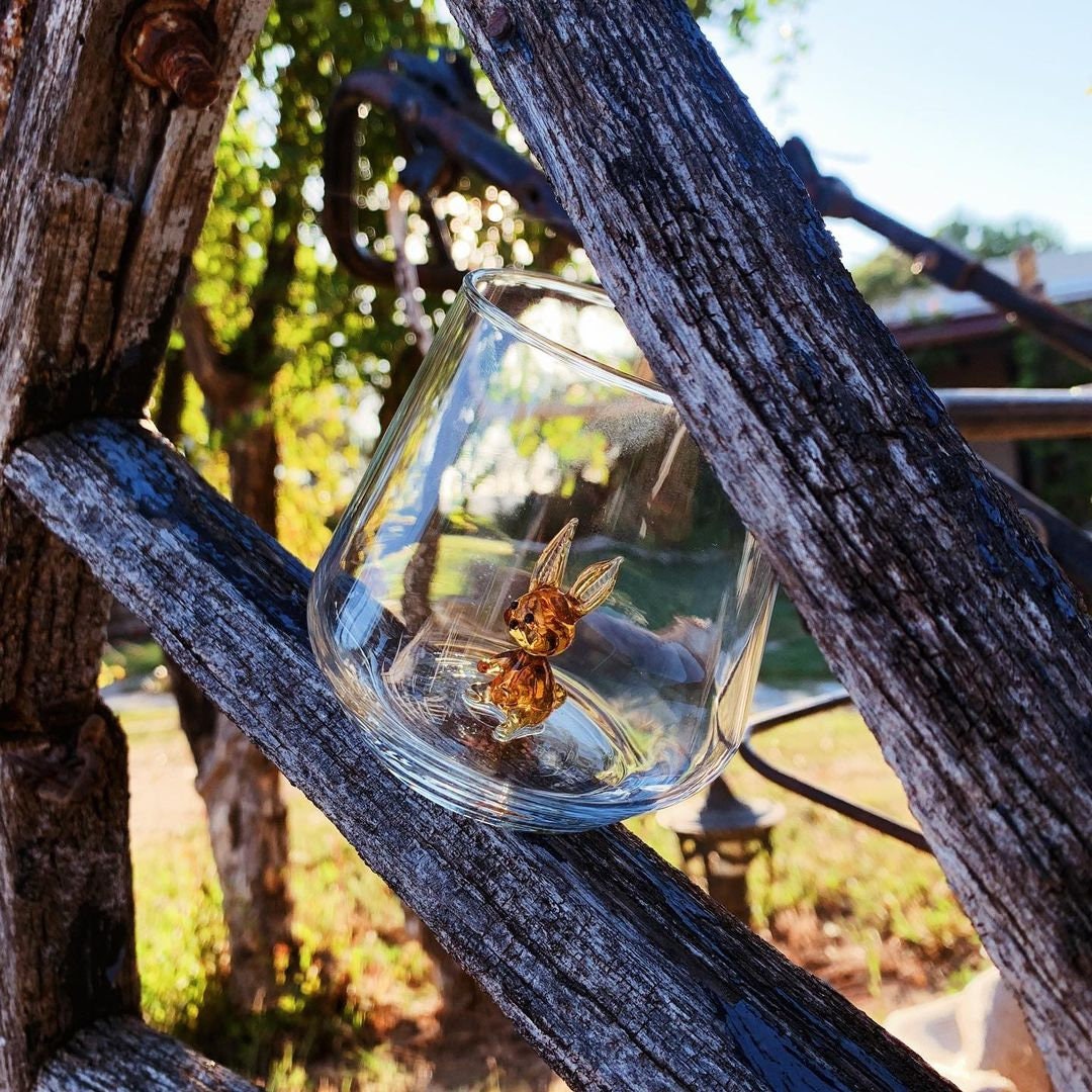 Tiny Animal Drinking Glass, Brown Rabbit/Bunny