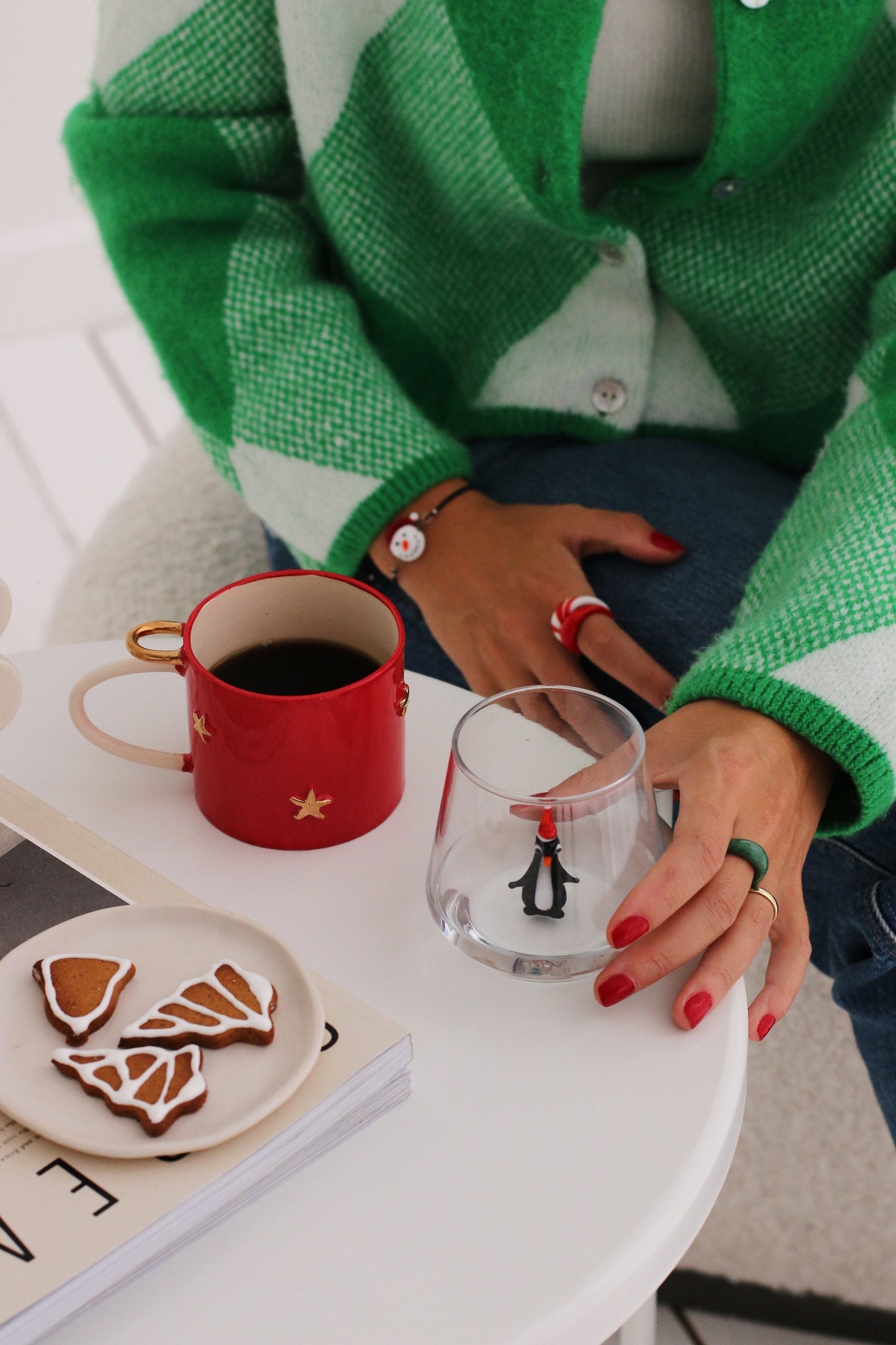 New Year Drinking Glass set of 6 with Small Handmade Glass Figures