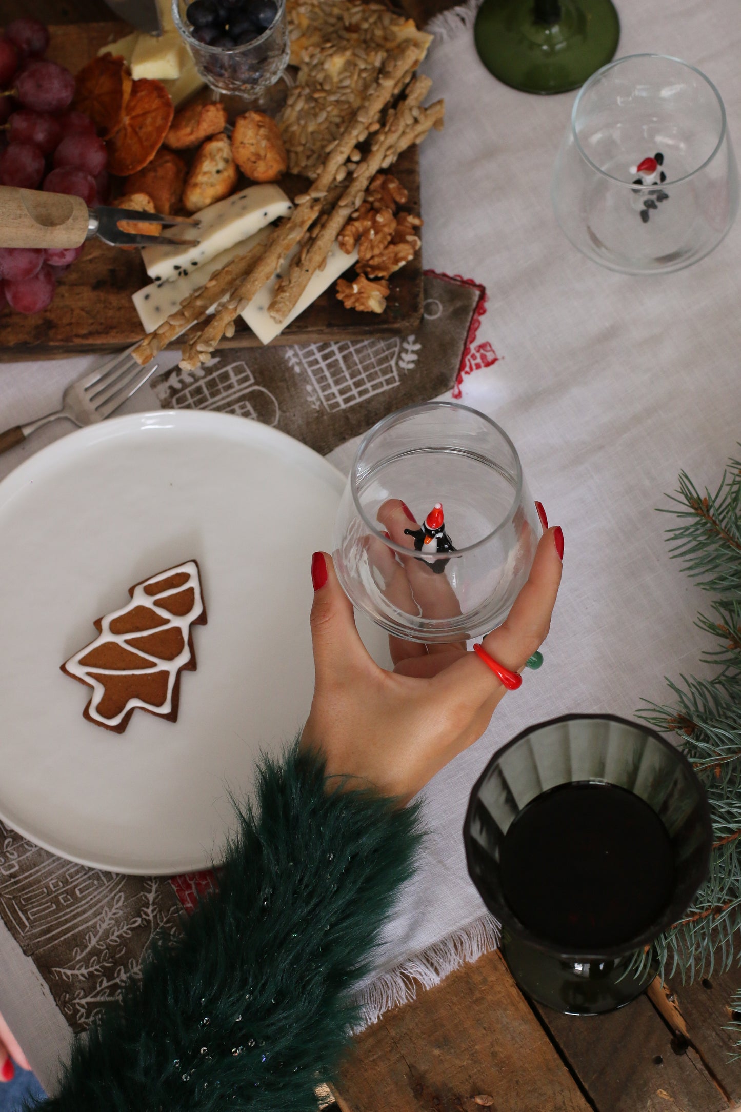 Drinking Glass Set of 2 with Penguin with Hat and Panda with Hat
