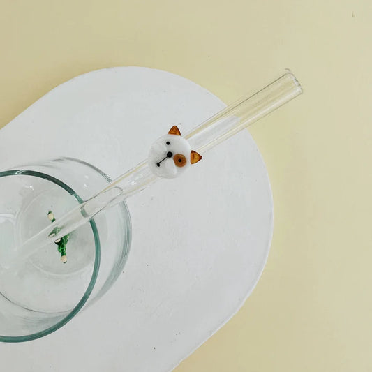 Handmade Dog Figurine Glass Straw
