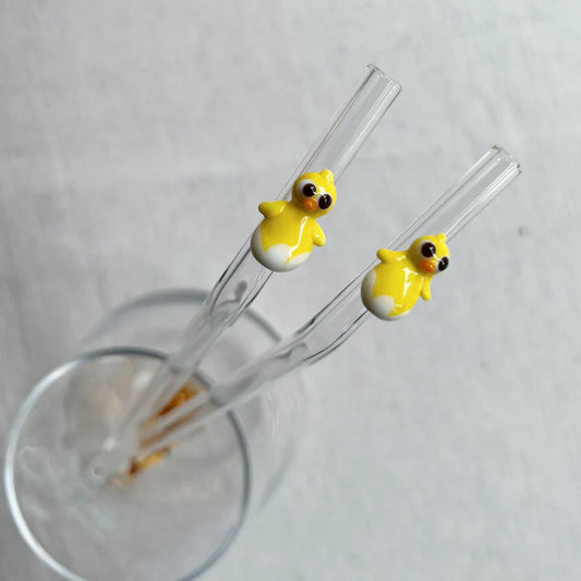 Handmade Chick Figurine Glass Straw