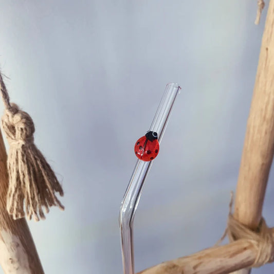 Handmade Ladybug Figurine Glass Straw