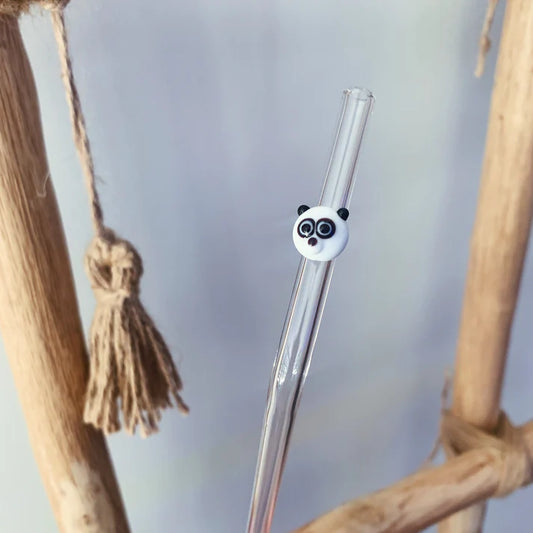 Handmade Panda Figurine Glass Straw