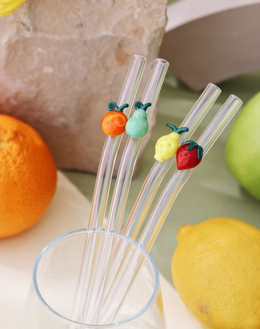 Handmade Fruit Figurine Glass Straws