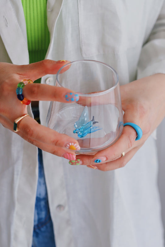Tiny Animal Drinking Glass, Blue Butterfly