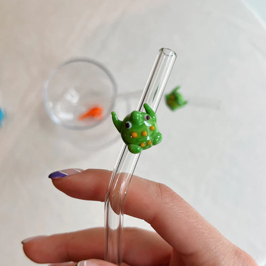 Handmade Frog Figurine III Glass Straw
