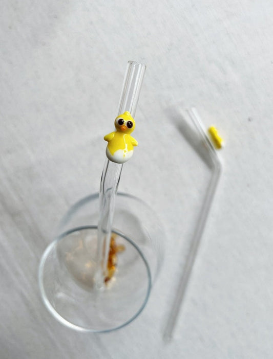 Handmade Chick Figurine Glass Straw